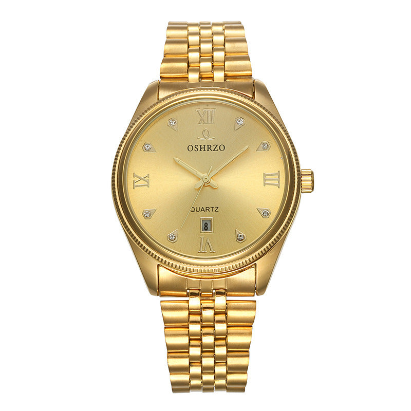 Watch non mechanical high grade men's steel belt watch calendar quartz table explosion golden IPG plating