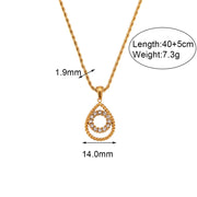 Finely Inlaid Stud Earrings Golden Hollow Water Drop Pendant Necklace