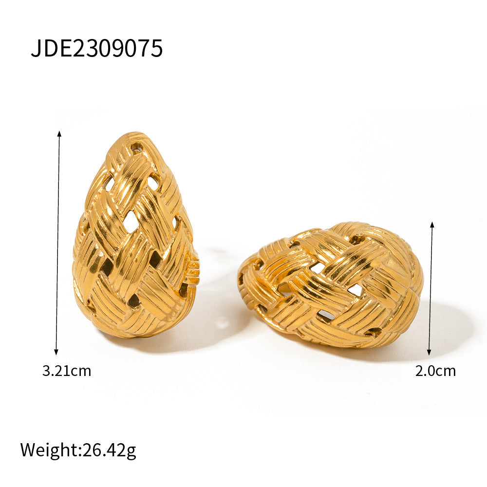 Woven Texture Water Drop Gold Ear Rings
