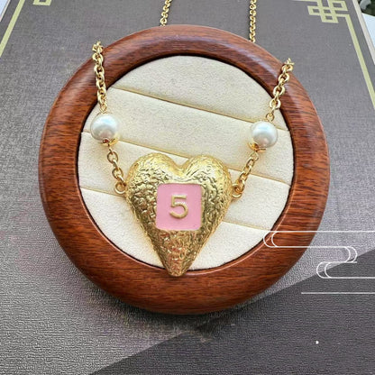 Ear Stud Necklace Golden Set Heart-shaped Number