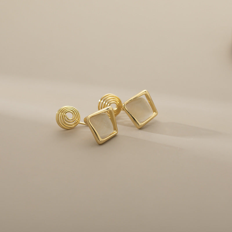Exquisite And Small Opal Geometric Ear Studs