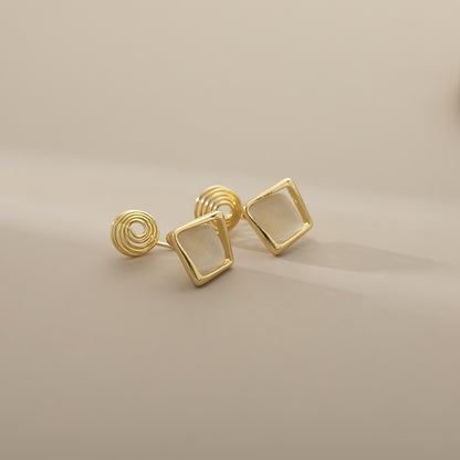 Exquisite And Small Opal Geometric Ear Studs