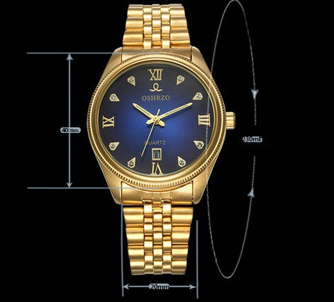 Watch non mechanical high grade men's steel belt watch calendar quartz table explosion golden IPG plating