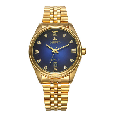 Watch non mechanical high grade men's steel belt watch calendar quartz table explosion golden IPG plating
