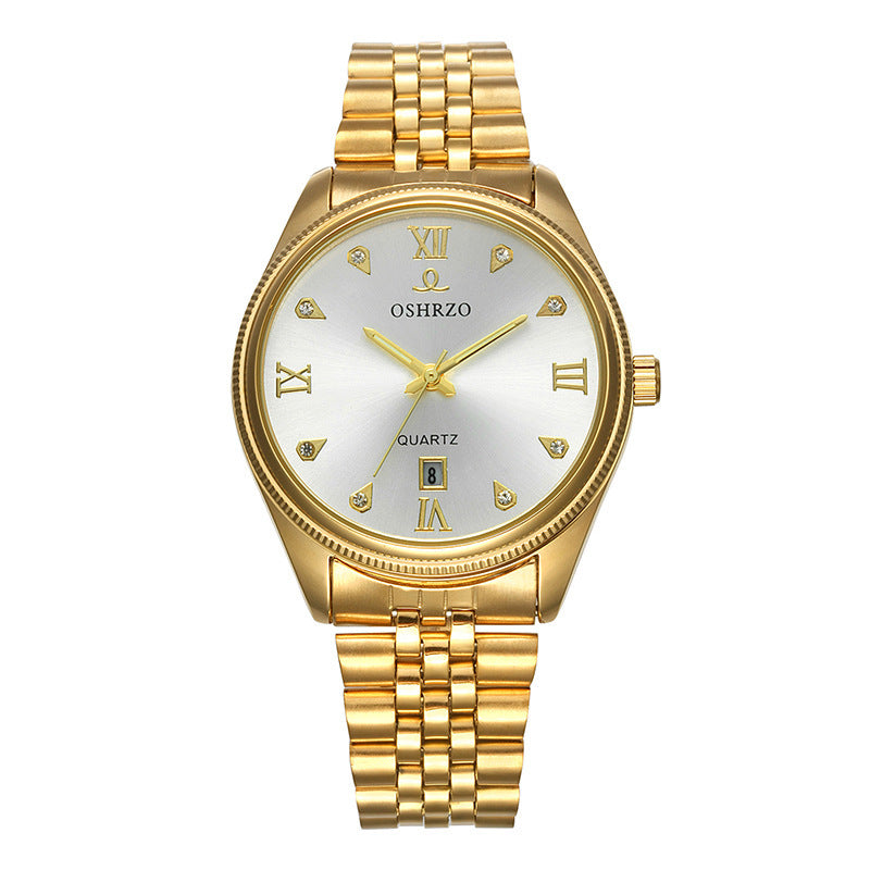 Watch non mechanical high grade men's steel belt watch calendar quartz table explosion golden IPG plating