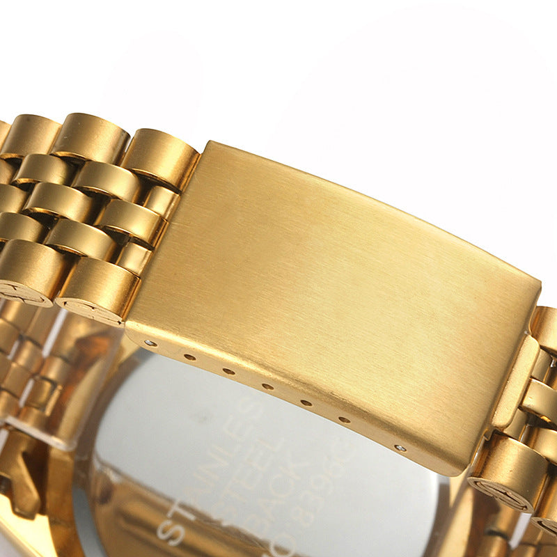 Watch non mechanical high grade men's steel belt watch calendar quartz table explosion golden IPG plating