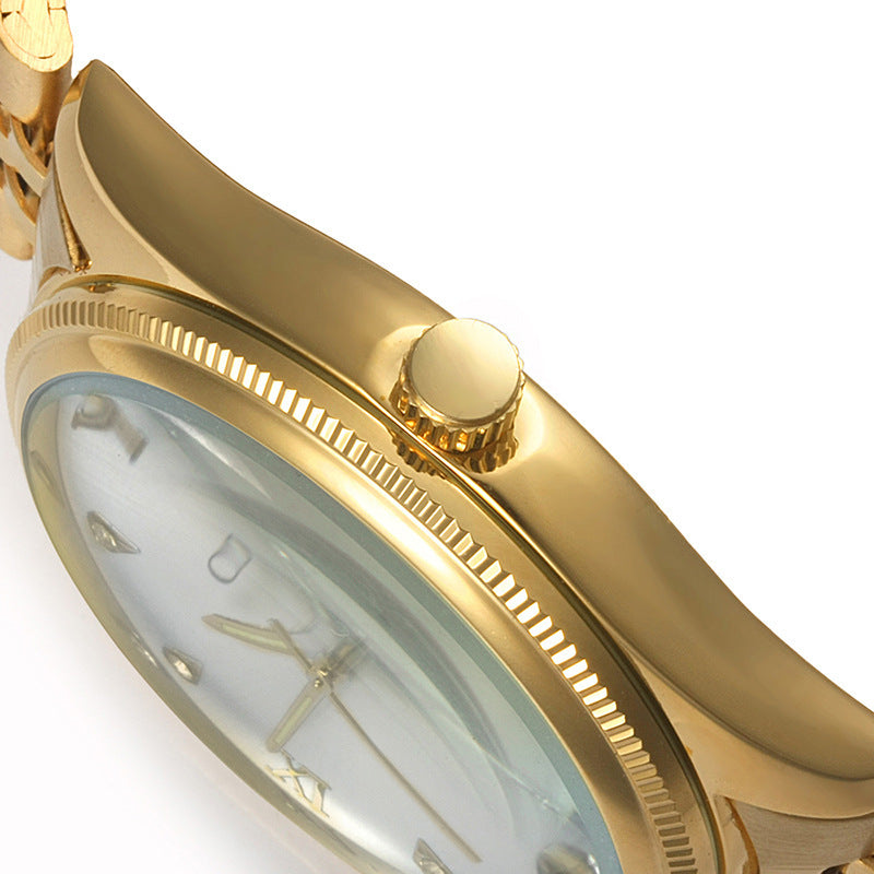 Watch non mechanical high grade men's steel belt watch calendar quartz table explosion golden IPG plating