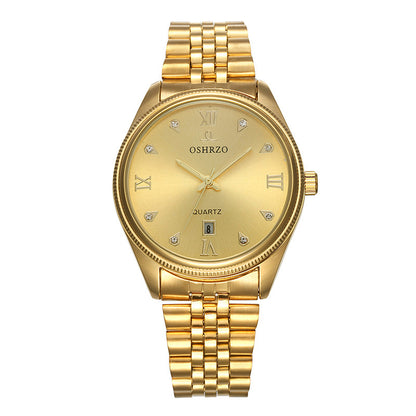 Watch non mechanical high grade men's steel belt watch calendar quartz table explosion golden IPG plating