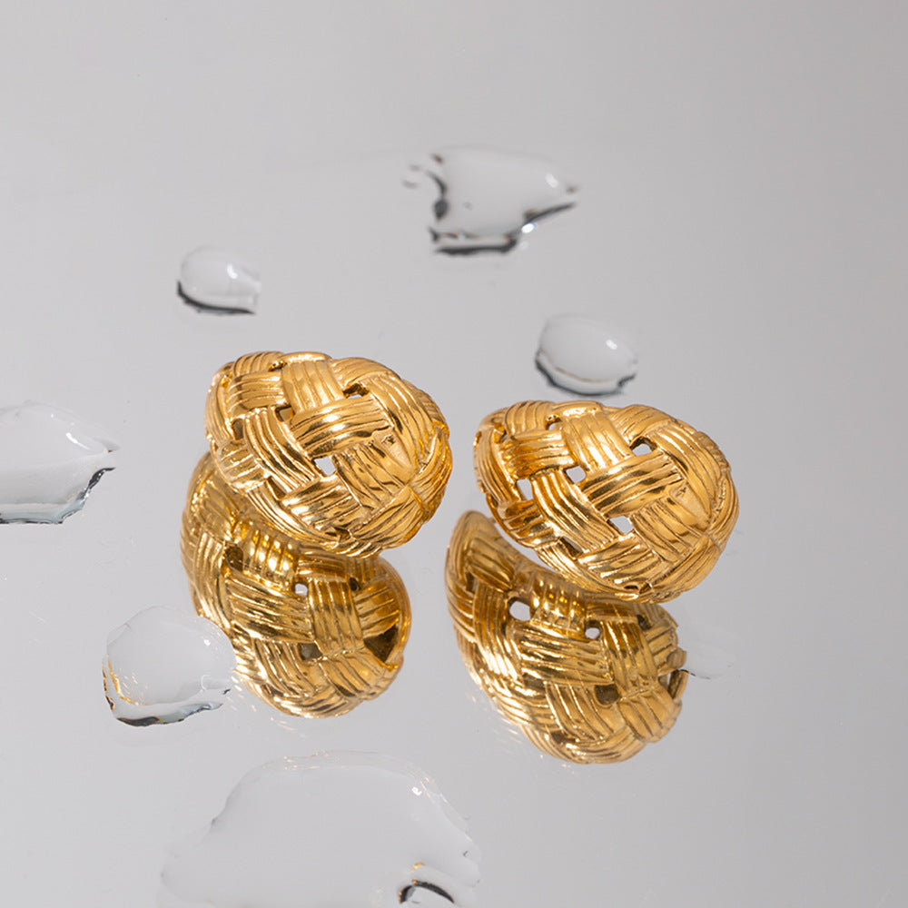 Woven Texture Water Drop Gold Ear Rings