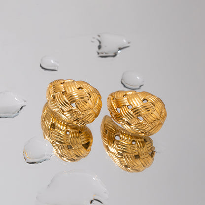Woven Texture Water Drop Gold Ear Rings
