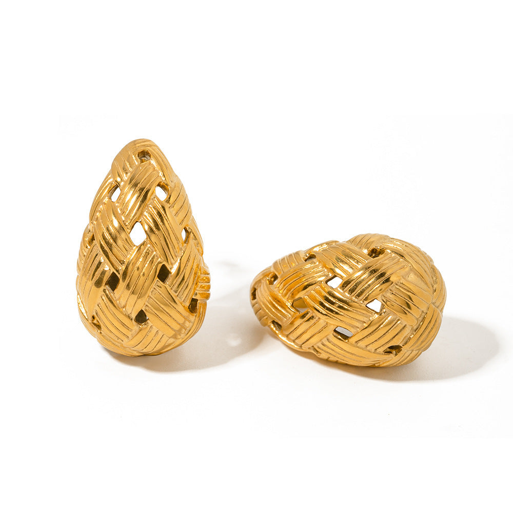 Woven Texture Water Drop Gold Ear Rings