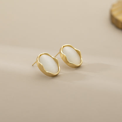 Exquisite And Small Opal Geometric Ear Studs