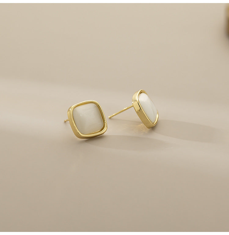 Exquisite And Small Opal Geometric Ear Studs