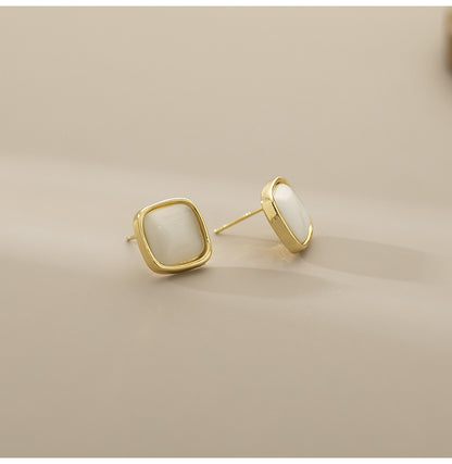 Exquisite And Small Opal Geometric Ear Studs