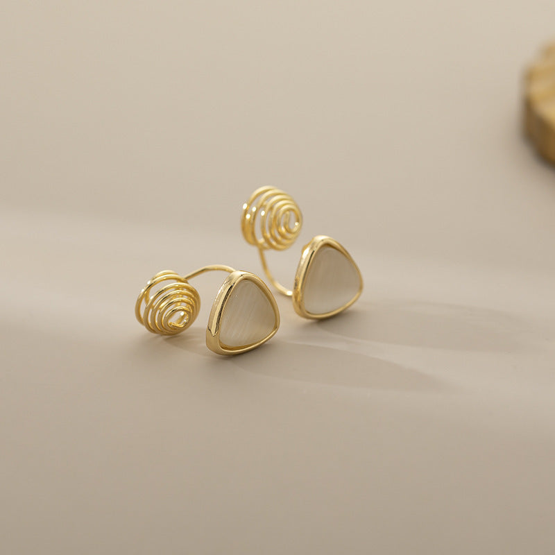 Exquisite And Small Opal Geometric Ear Studs