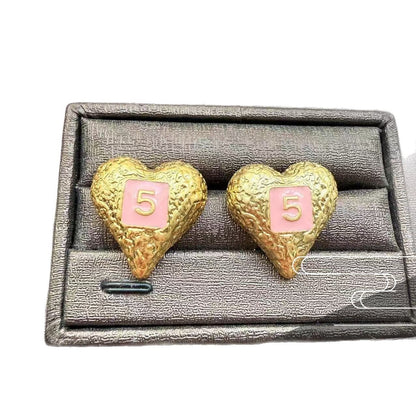 Ear Stud Necklace Golden Set Heart-shaped Number