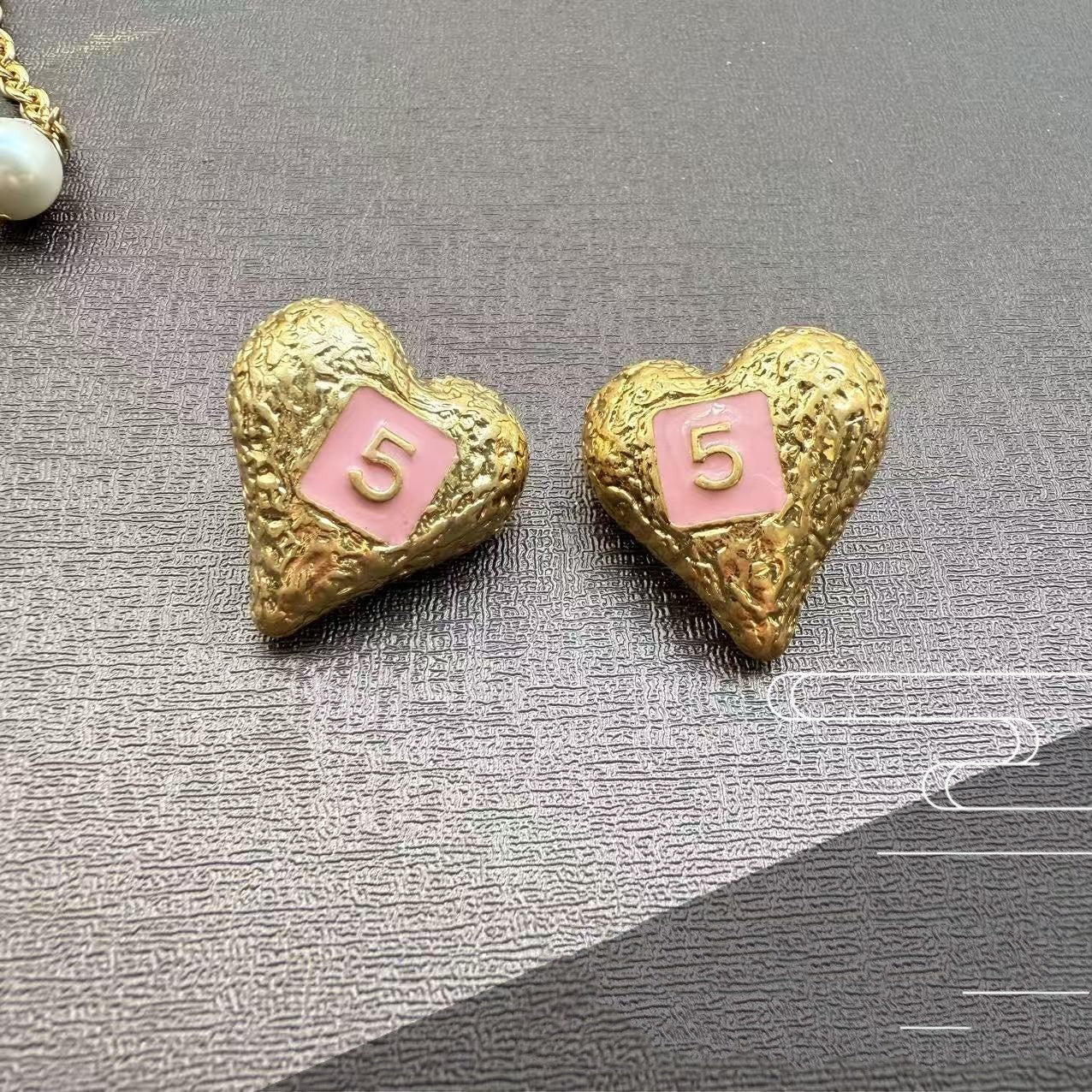Ear Stud Necklace Golden Set Heart-shaped Number