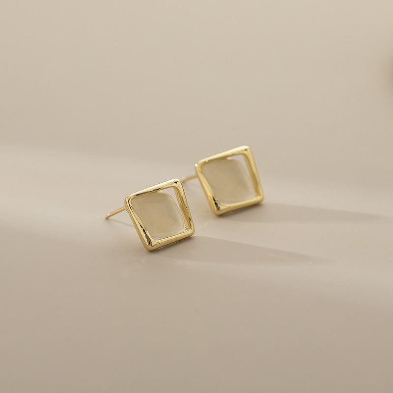 Exquisite And Small Opal Geometric Ear Studs