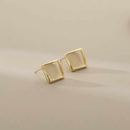 Exquisite And Small Opal Geometric Ear Studs