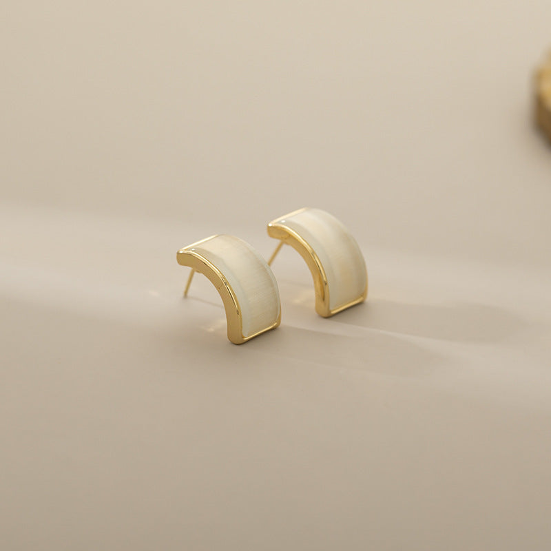 Exquisite And Small Opal Geometric Ear Studs