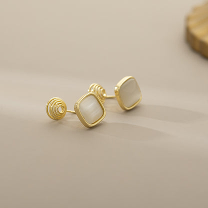 Exquisite And Small Opal Geometric Ear Studs