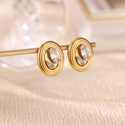 Retro Love Star Pendant Eardrops 18K Dold Pearl Inlaid Stainless Steel