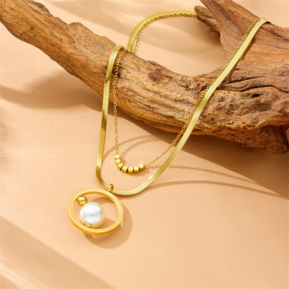 All-match Round Pearl Little Golden Beans Double-layer Necklace