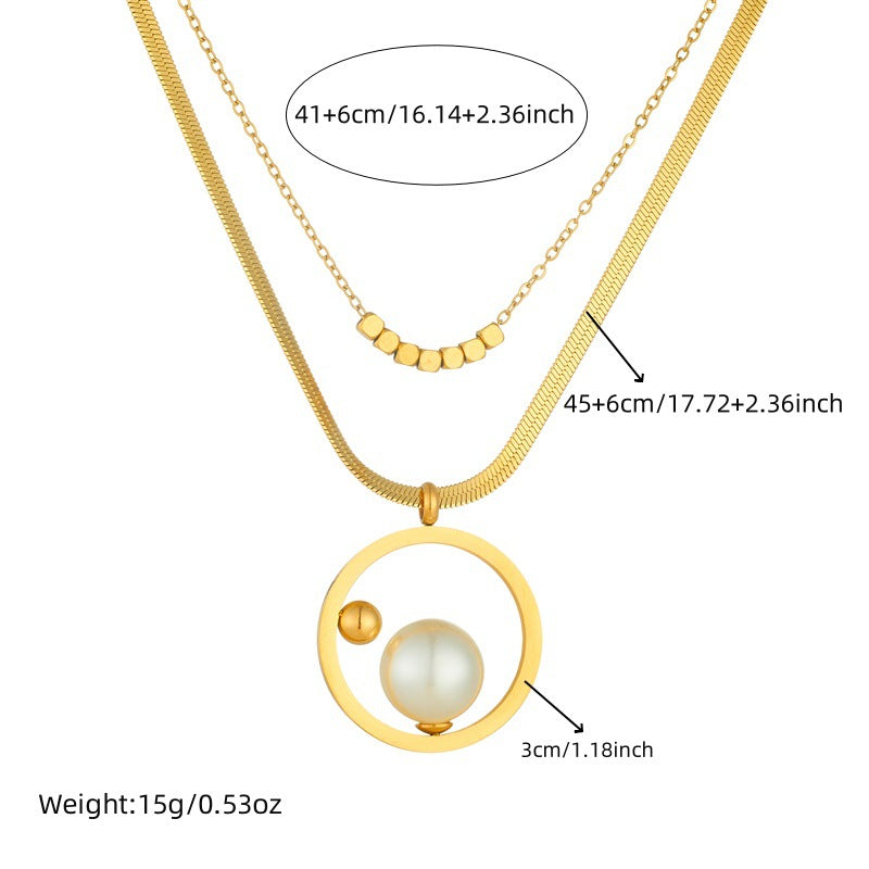 All-match Round Pearl Little Golden Beans Double-layer Necklace