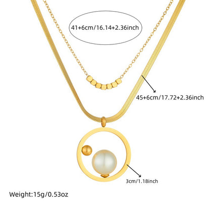 All-match Round Pearl Little Golden Beans Double-layer Necklace