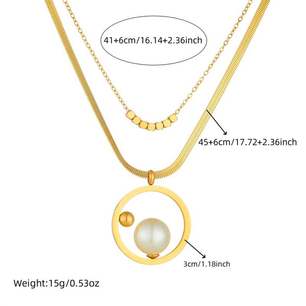 All-match Round Pearl Little Golden Beans Double-layer Necklace