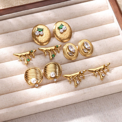 Retro Love Star Pendant Eardrops 18K Dold Pearl Inlaid Stainless Steel