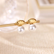Retro Love Star Pendant Eardrops 18K Dold Pearl Inlaid Stainless Steel