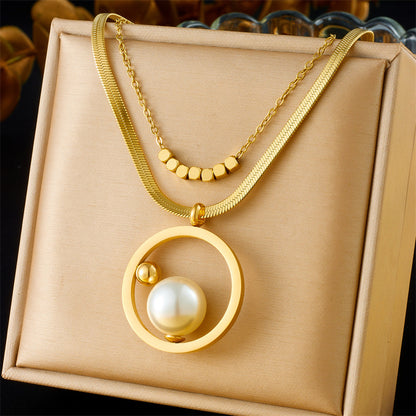 All-match Round Pearl Little Golden Beans Double-layer Necklace