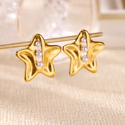Retro Love Star Pendant Eardrops 18K Dold Pearl Inlaid Stainless Steel