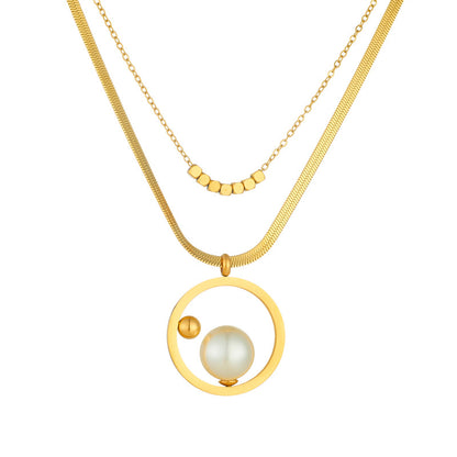 All-match Round Pearl Little Golden Beans Double-layer Necklace
