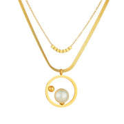 All-match Round Pearl Little Golden Beans Double-layer Necklace