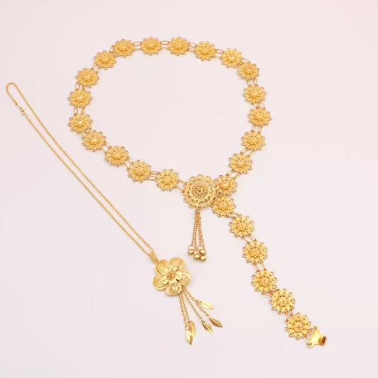 Necklace Waist Chain Vintage Alloy Hollow Flower Accessories Golden Waist Chain