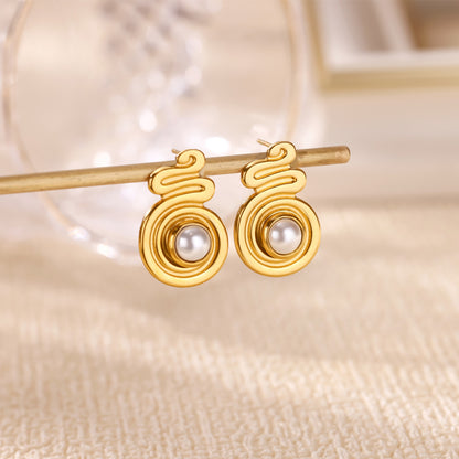 Retro Love Star Pendant Eardrops 18K Dold Pearl Inlaid Stainless Steel