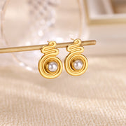 Retro Love Star Pendant Eardrops 18K Dold Pearl Inlaid Stainless Steel
