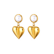 Retro Love Star Pendant Eardrops 18K Dold Pearl Inlaid Stainless Steel
