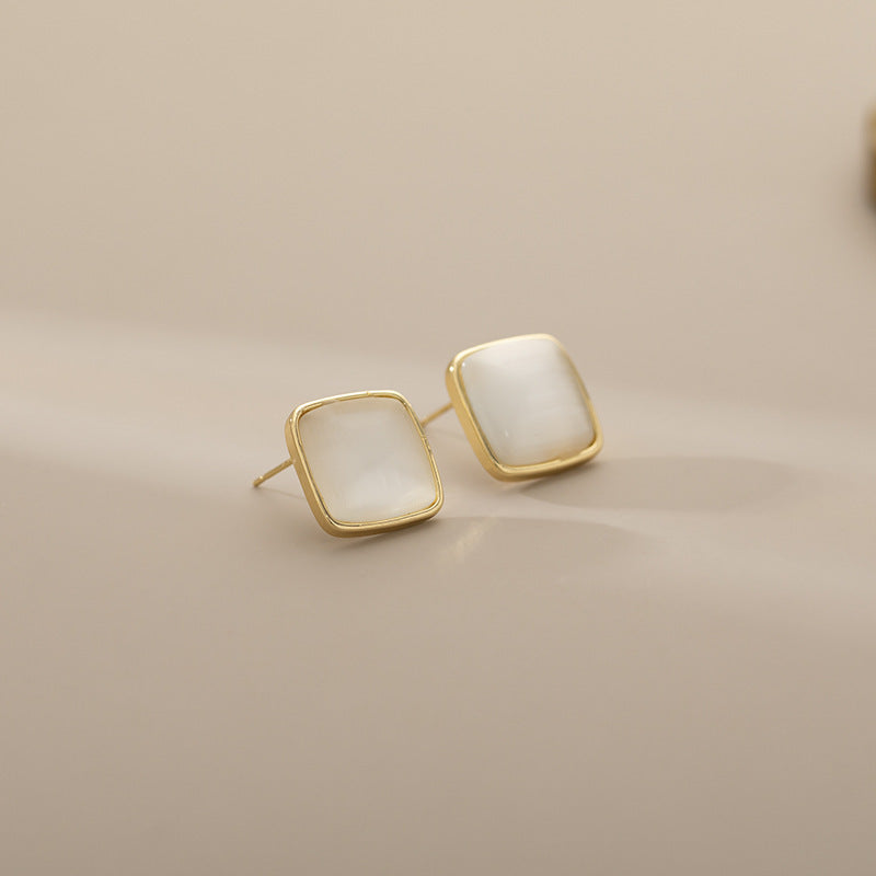 Exquisite And Small Opal Geometric Ear Studs