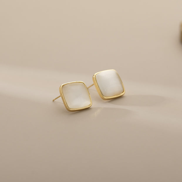 Exquisite And Small Opal Geometric Ear Studs