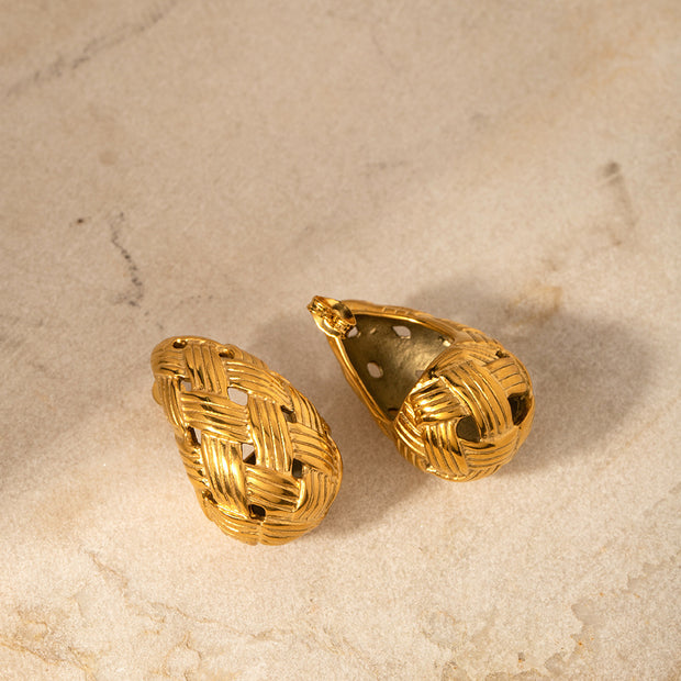 Woven Texture Water Drop Gold Ear Rings