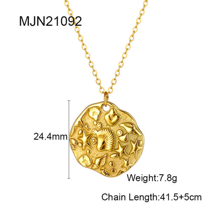 Niche Design High-grade Golden, Round Coin Embossed Necklace For Women