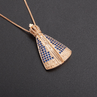 Fashionable Golden Hollow Copper-plated Gold Inlaid Zircon Lace Pendant Religious Necklace Ornament Accessories