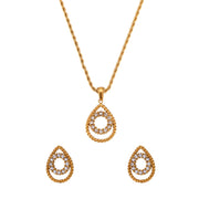 Finely Inlaid Stud Earrings Golden Hollow Water Drop Pendant Necklace
