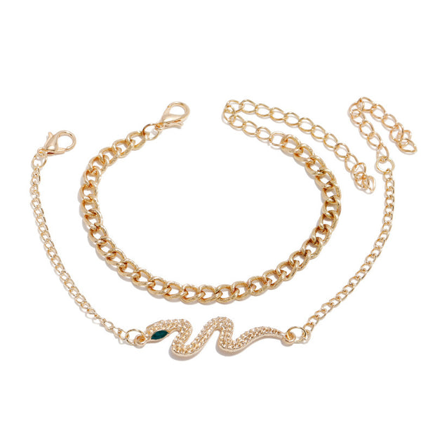 Golden Snake Double Bracelet Bohemian Summer